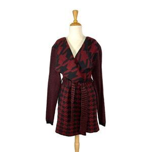 Toda Bela S Burgundy Red Houndstooth Cardigan Sweater Jacket Art To Wear…